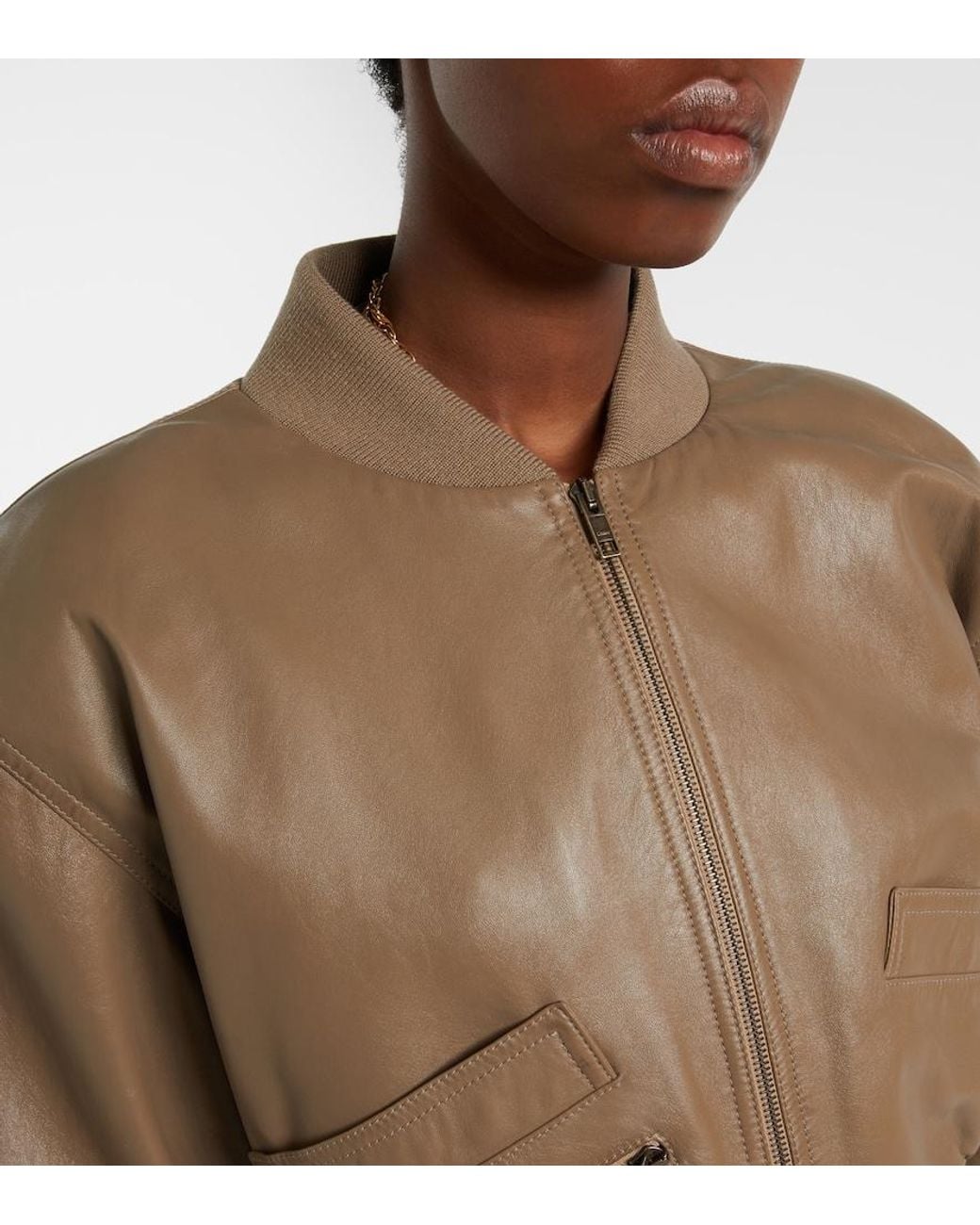 Chloé Natural Cropped Leather Bomber Jacket