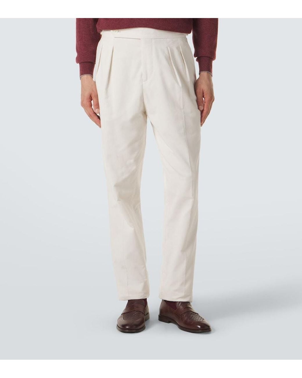 Brunello Cucinelli White Cotton Corduroy Slim Pants for men