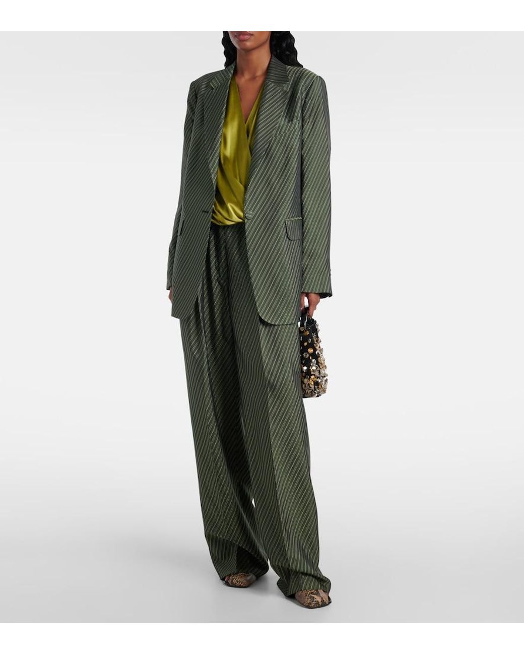 Dries Van Noten Green Striped Blazer