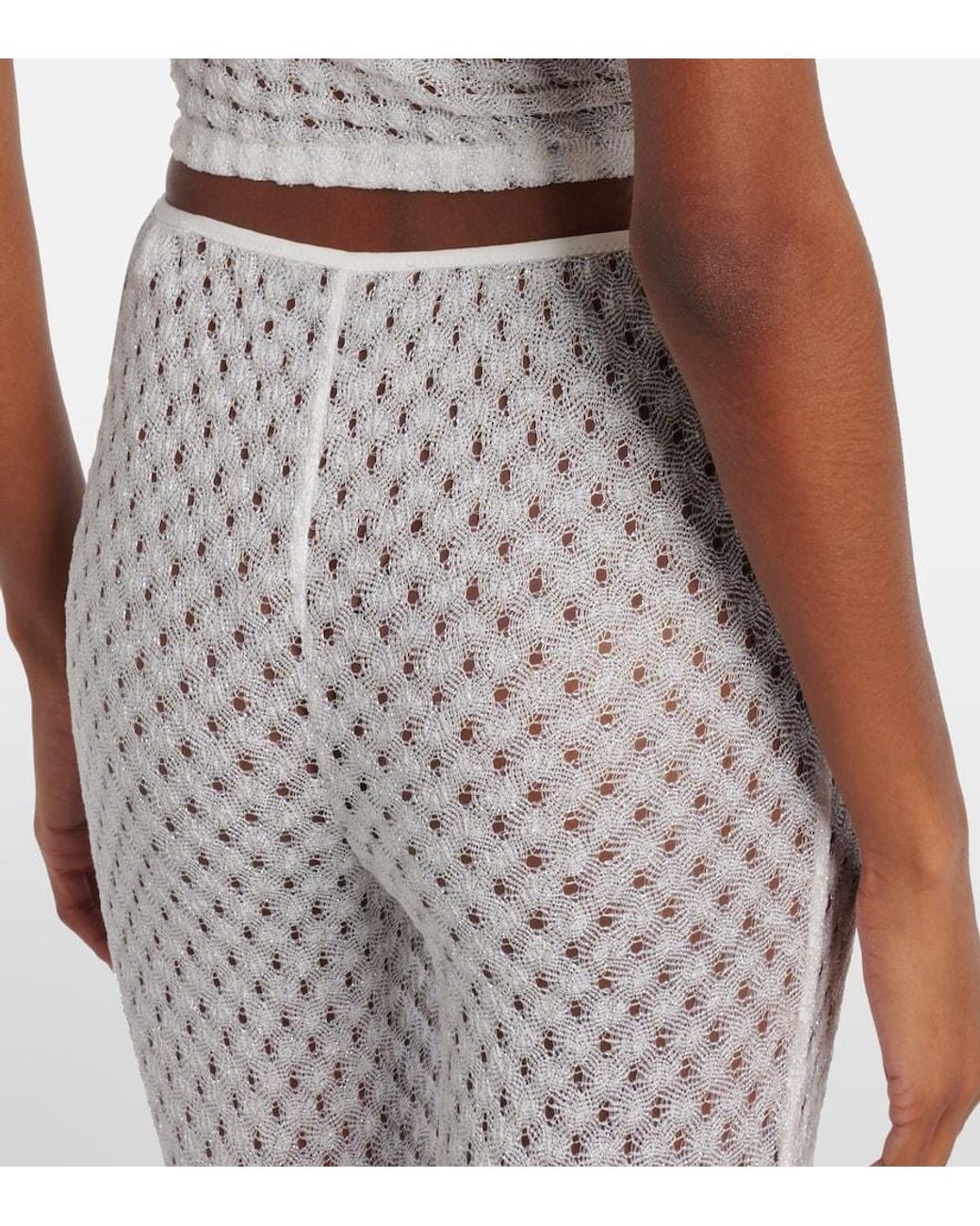 Missoni White Open-Knit Halterneck Lame Crop Top