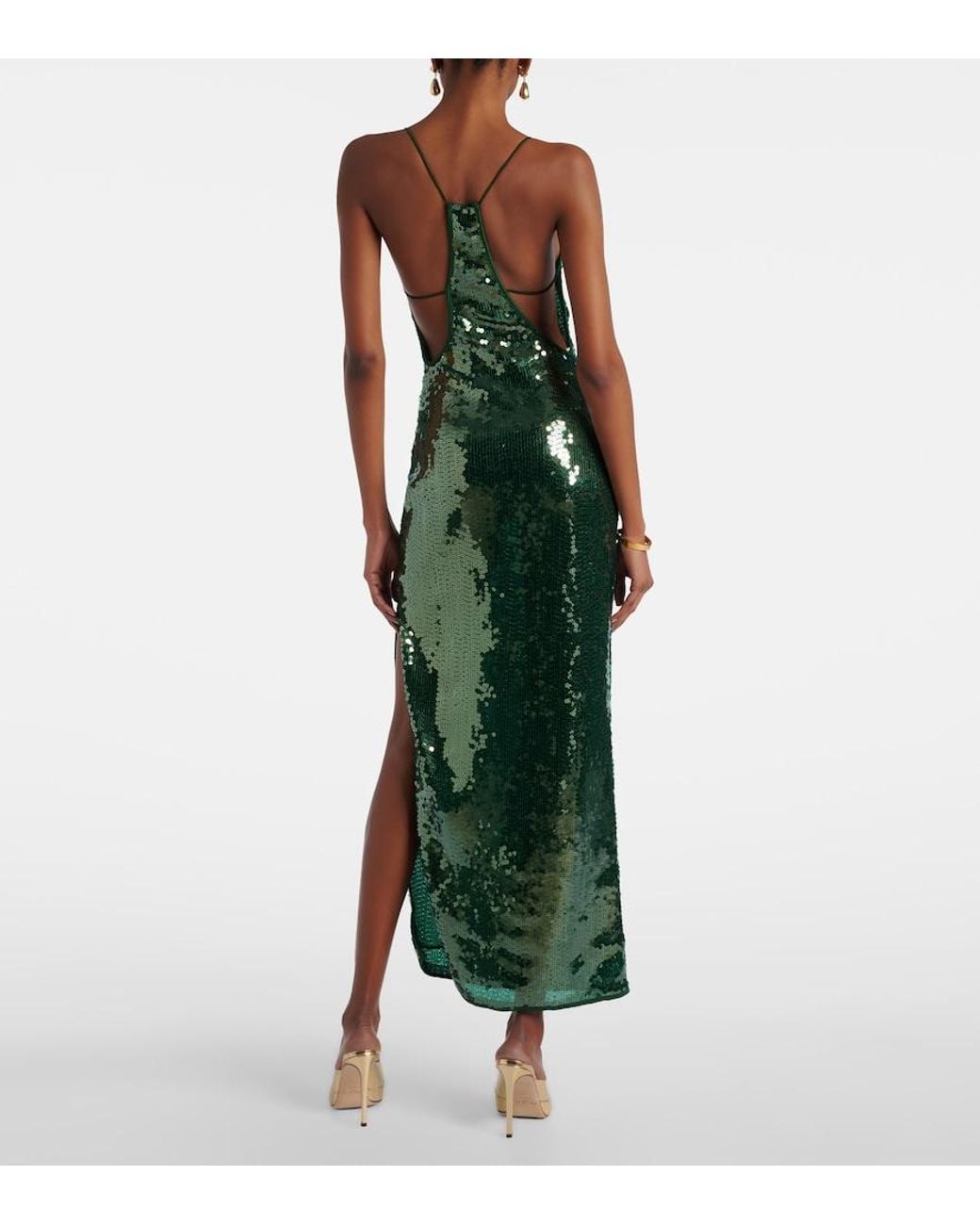 Oseree Green Marylin Sequined Maxi Dress