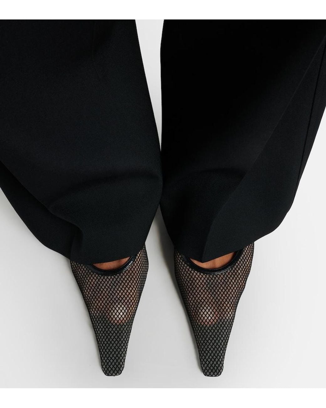 Victoria Beckham Black Leather-Trimmed Mesh Mules