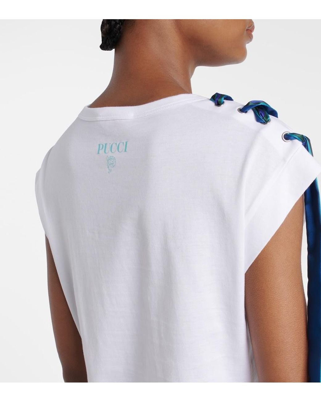 Emilio Pucci White Short Sleeve T-Shirt With Printed Drawstring