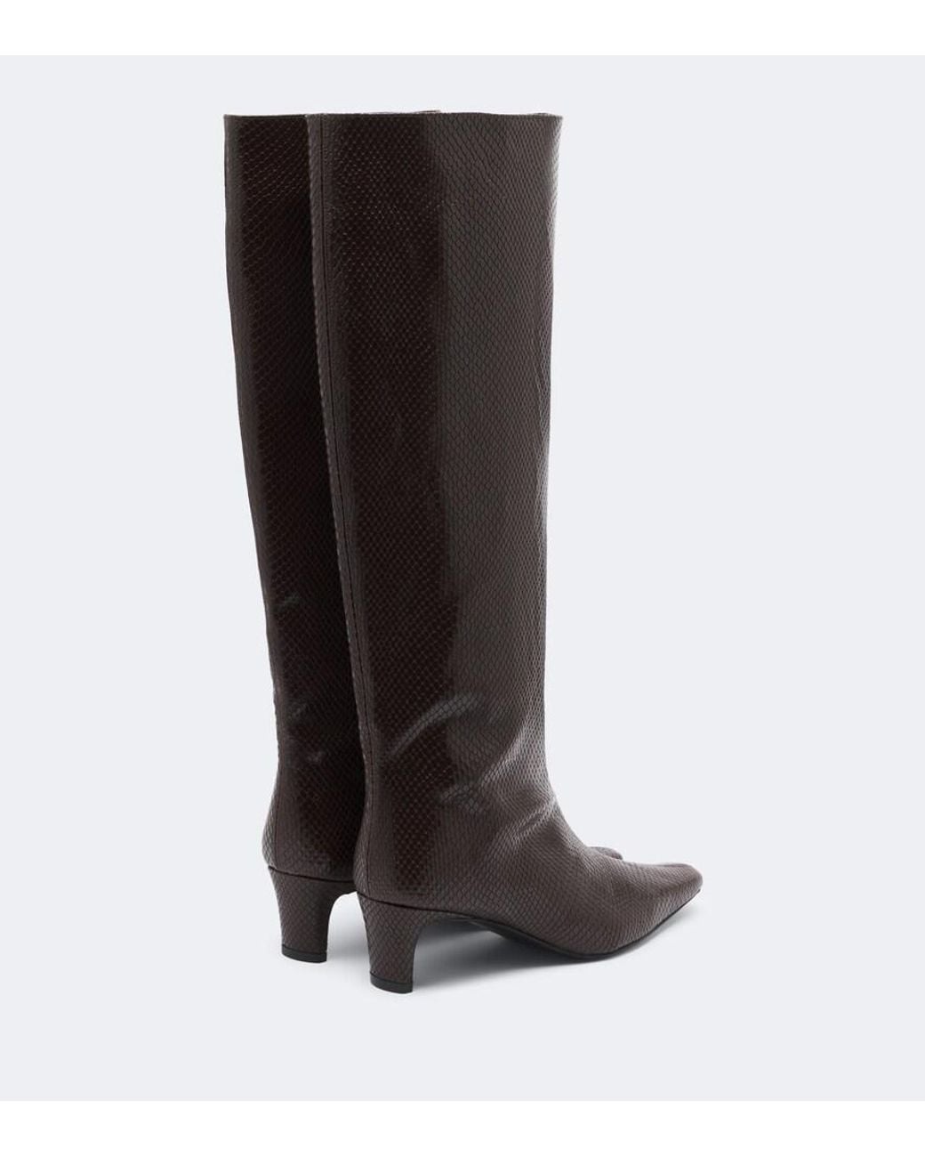 Staud Black Wally Snake-Print Leather Knee-High Boots