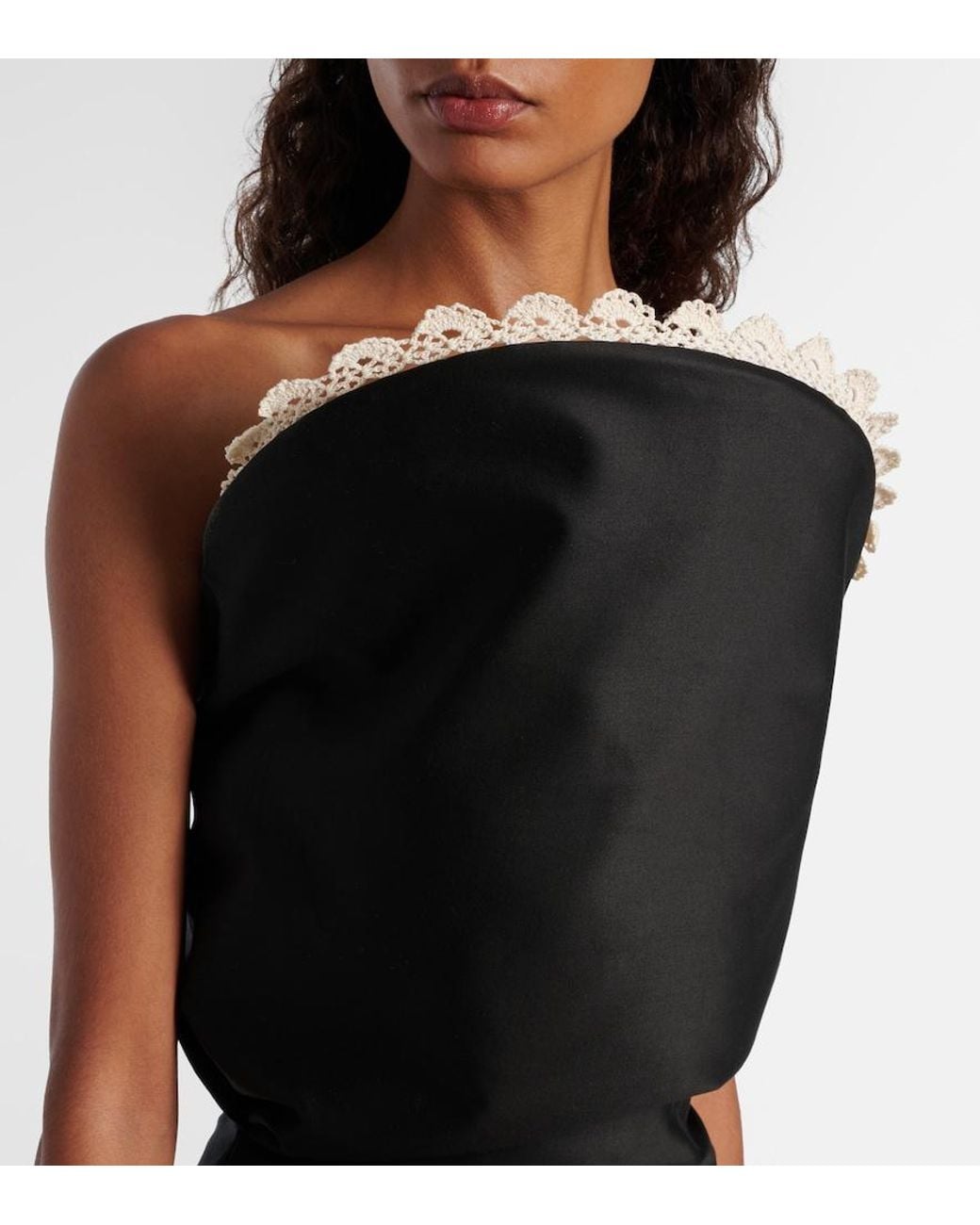 Magda Butrym Black Crochet-Trimmed Cotton Midi Dress