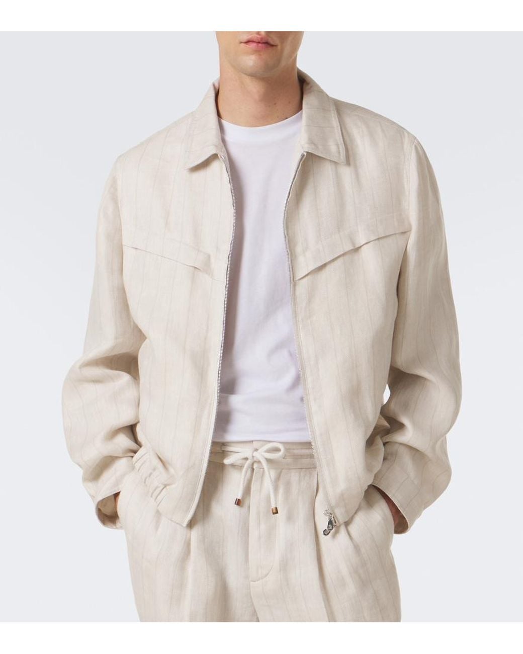 Brunello Cucinelli Natural Striped Linen Blouson Jacket for men