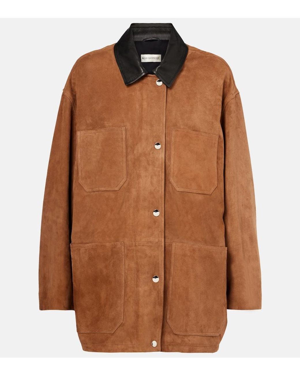 Nour Hammour Brown Barn Leather-Trimmed Suede Jacket