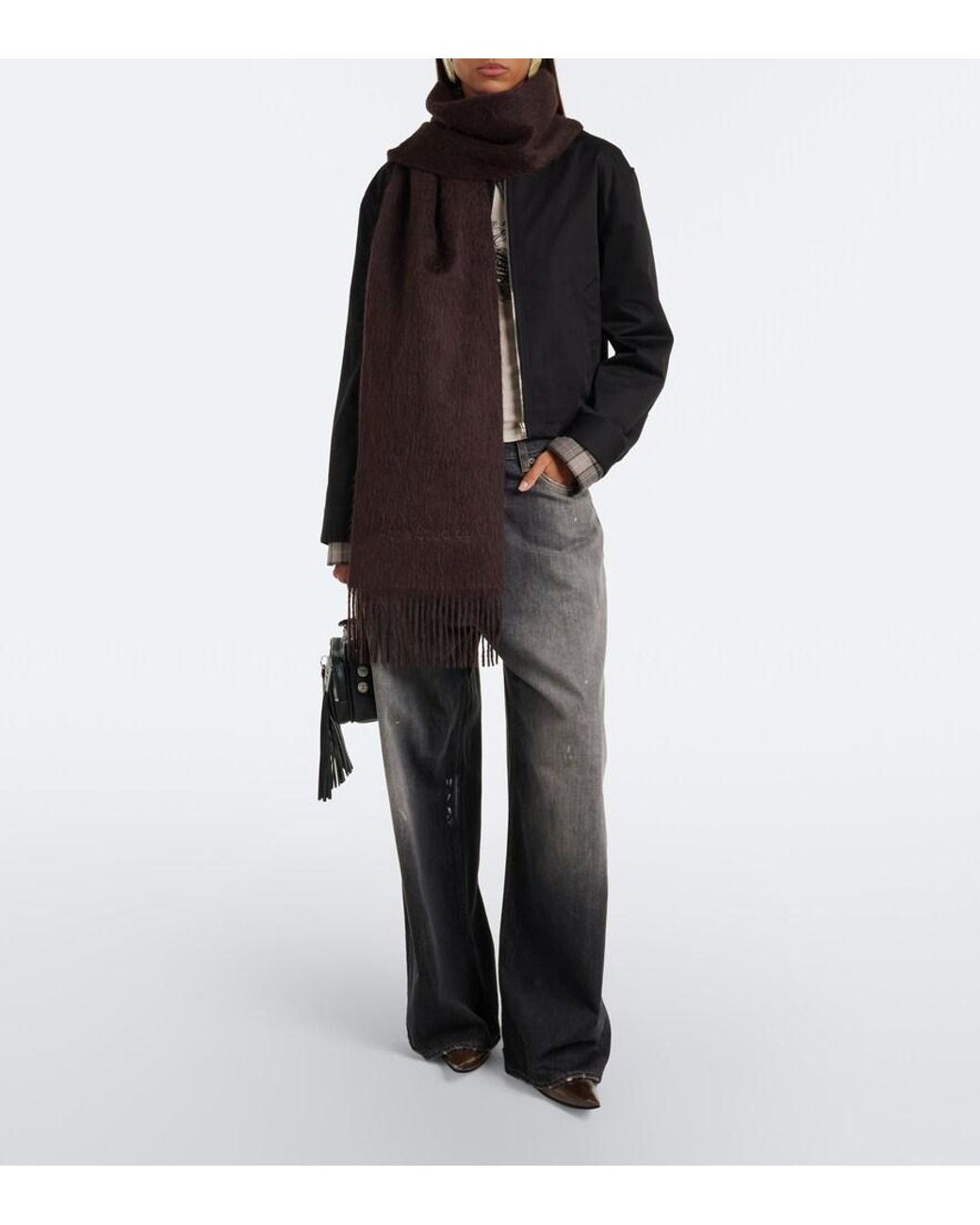 Acne Brown Fringed Alpaca And Wool Scarf