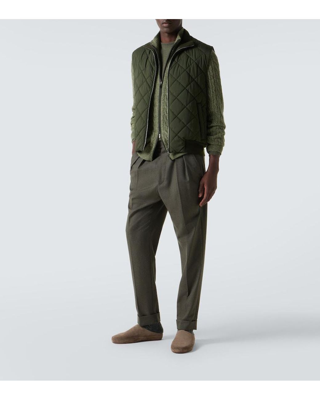 Loro Piana Green Cable-Knit Cashmere Zip-Up Sweater for men