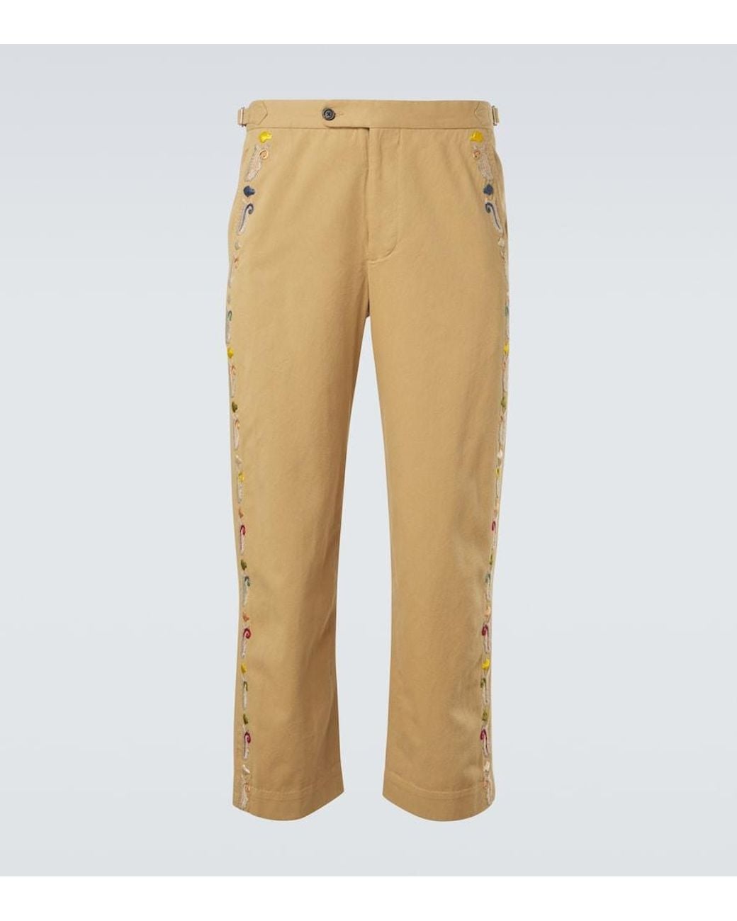 Bode Natural Feather Runner Cotton Straight Pants for men