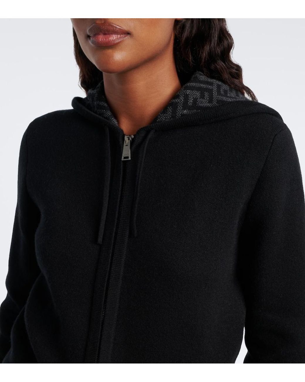 Fendi Blue Ff Zucca Cashmere-Blend Zip-Up Hoodie