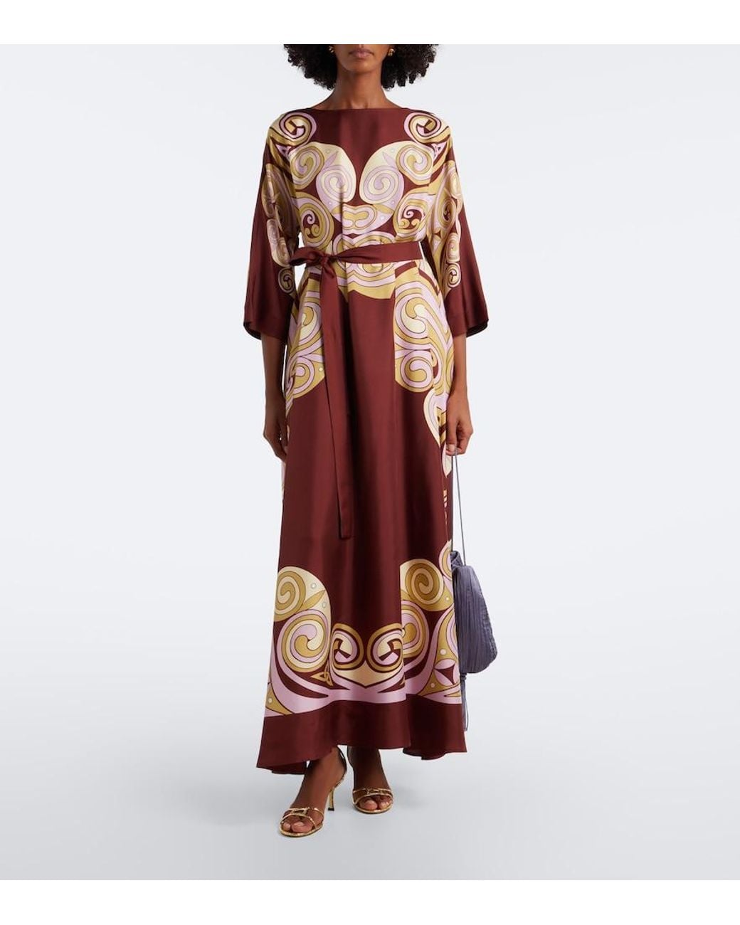 LaDoubleJ Red Muumuu Belted Printed Silk Twill Kaftan
