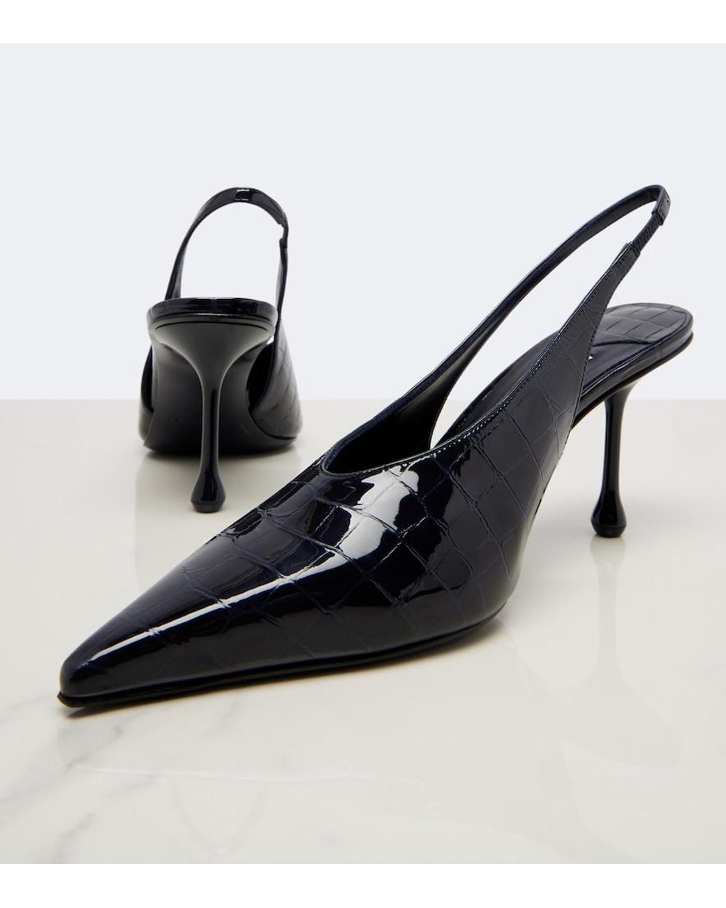 Jimmy Choo Blue Isa Croc-Effect Leather Slingback Pumps