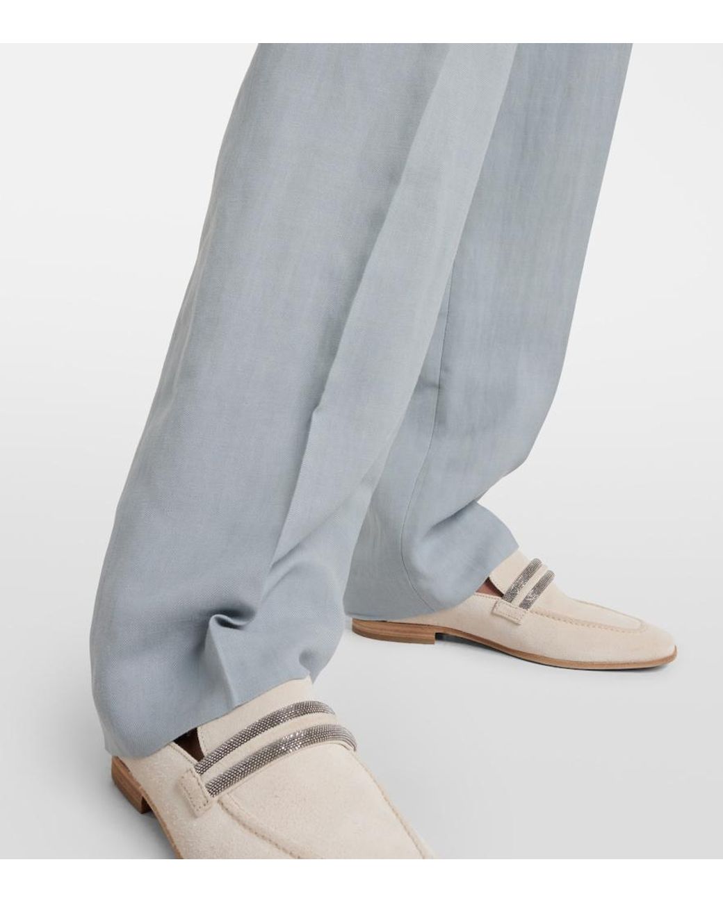Brunello Cucinelli Gray High-Rise Straight Pants