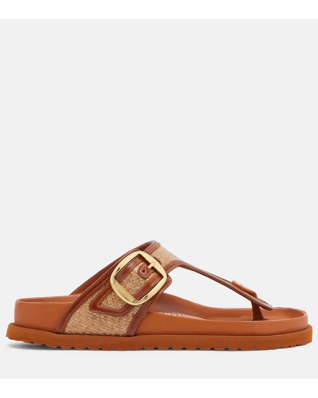 Birkenstock Brown Gizeh Leather-Trimmed Woven Thong Sandals