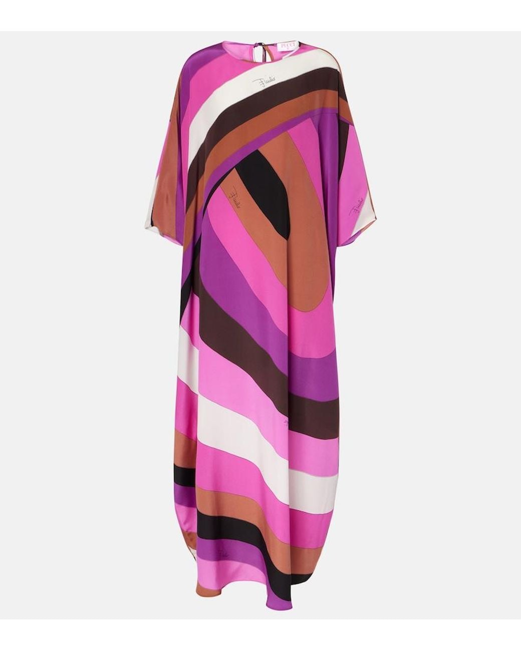 Emilio Pucci Pink Silk Printed Tie-Front Kaftan