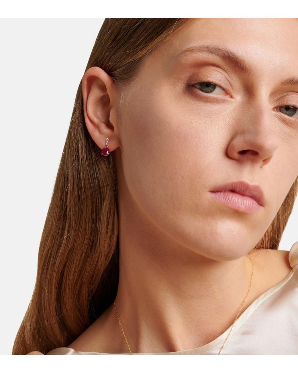 STONE AND STRAND Pink 14Kt Earrings With Rubies And Diamonds