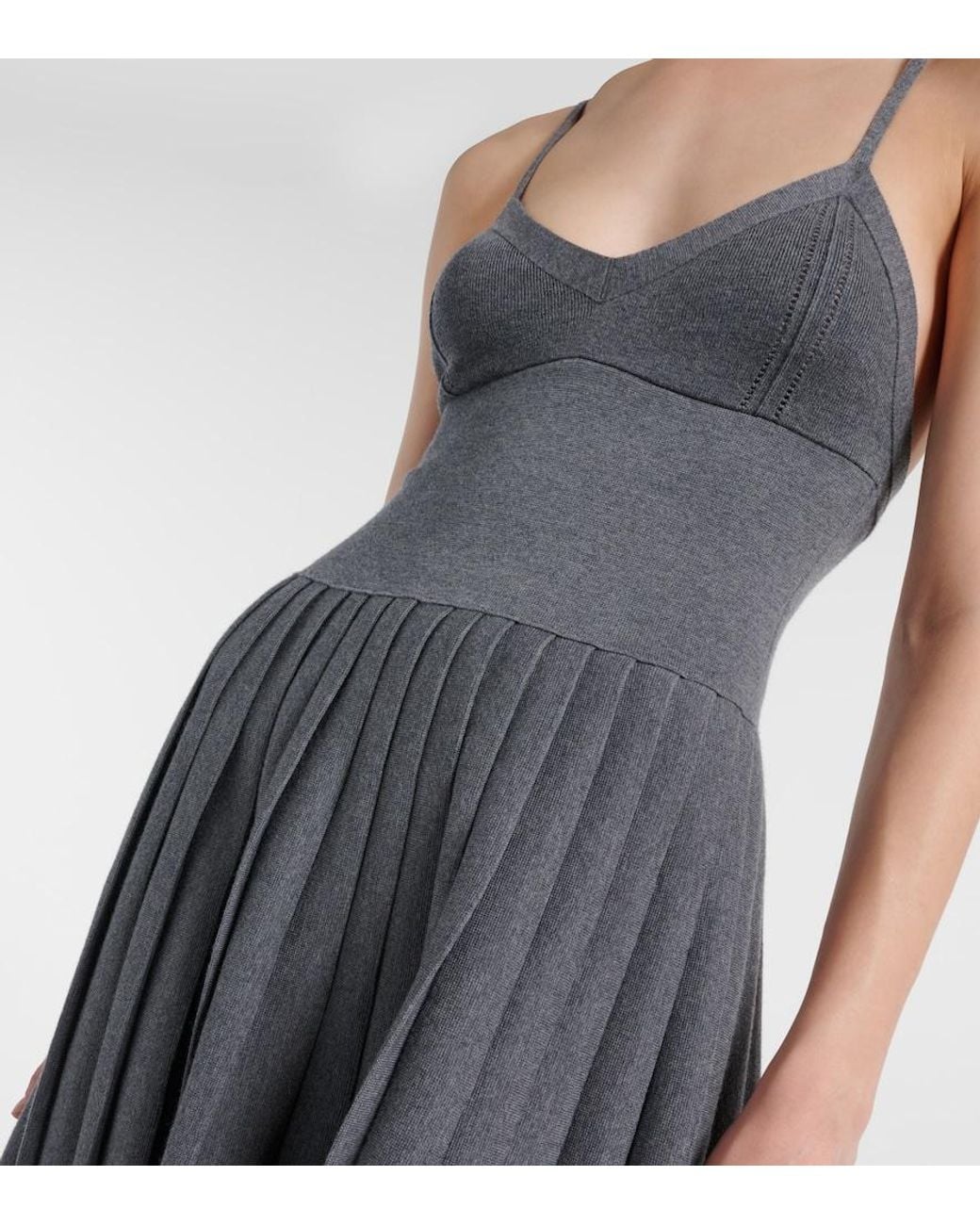 Khaite Blue Elio Pleated Wool Midi Dress