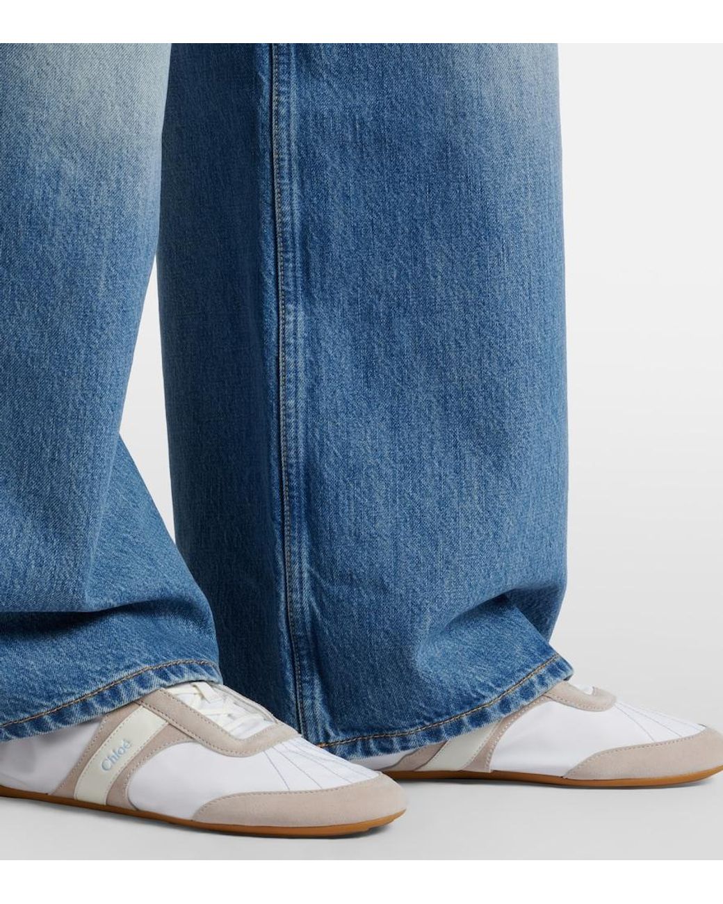 Chloé White Kick Suede-Trimmed Sneakers