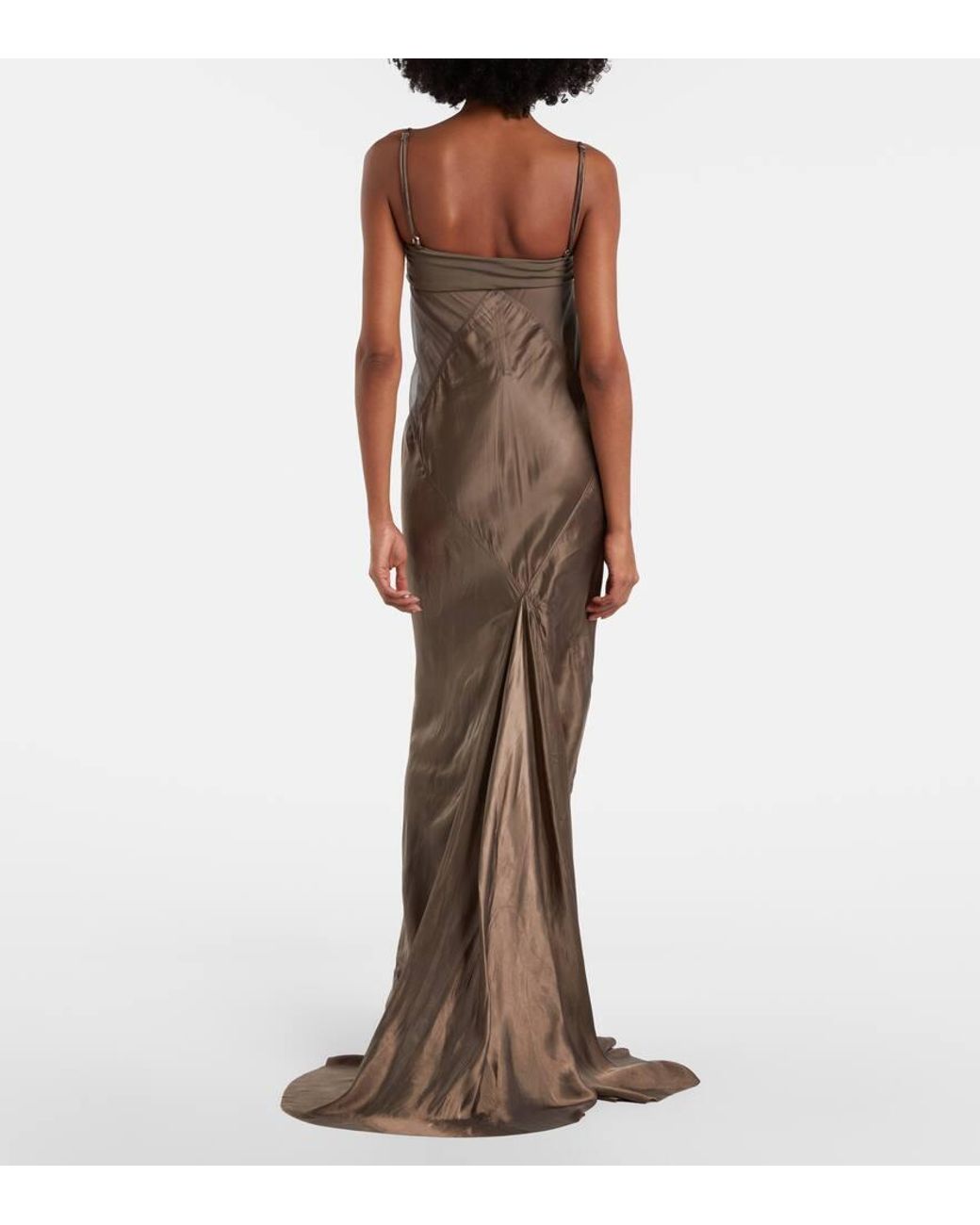 Rick Owens Brown Combo Silk-Trimmed Satin Gown