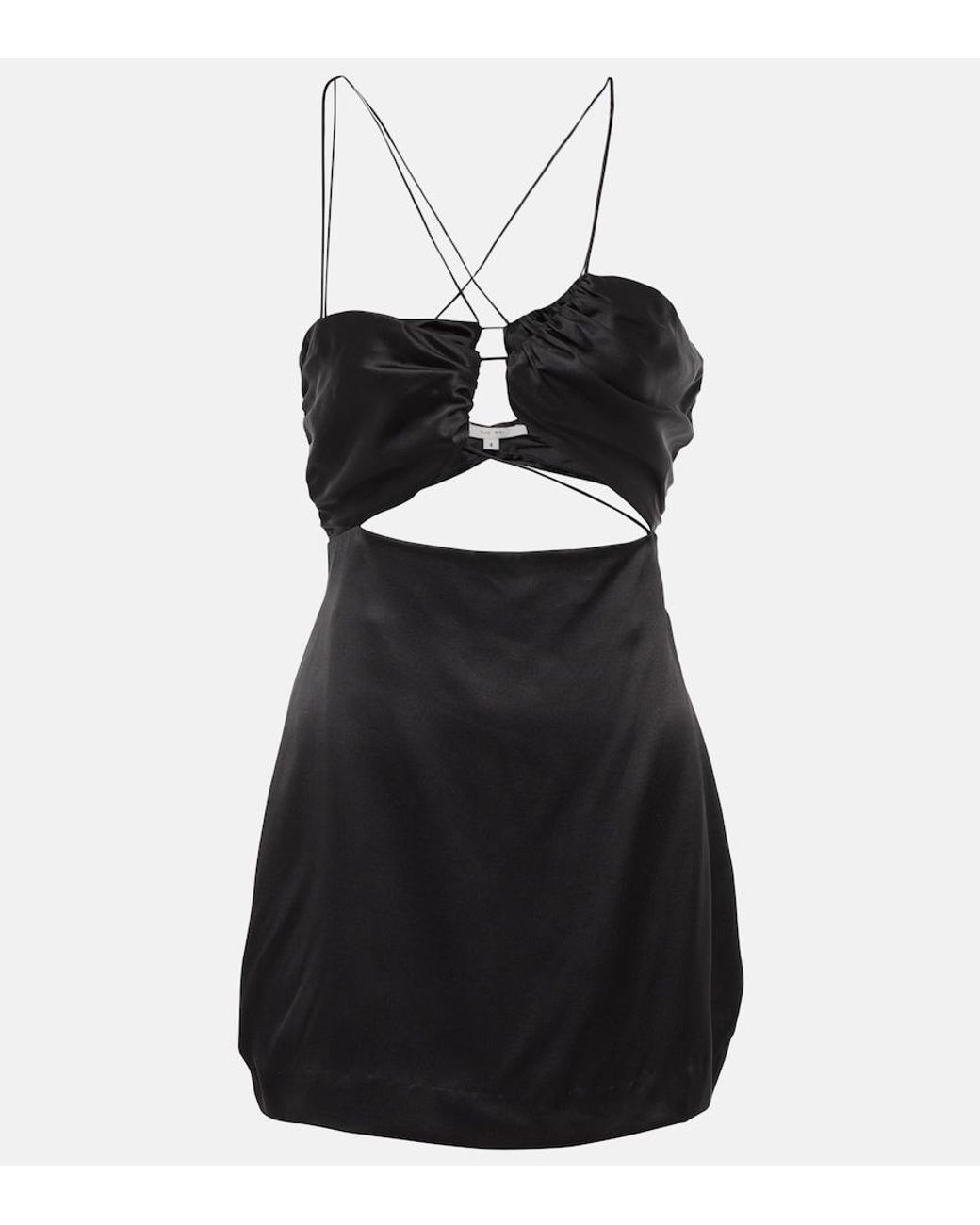 The Sei Black Asymmetrical Silk Satin Minidress