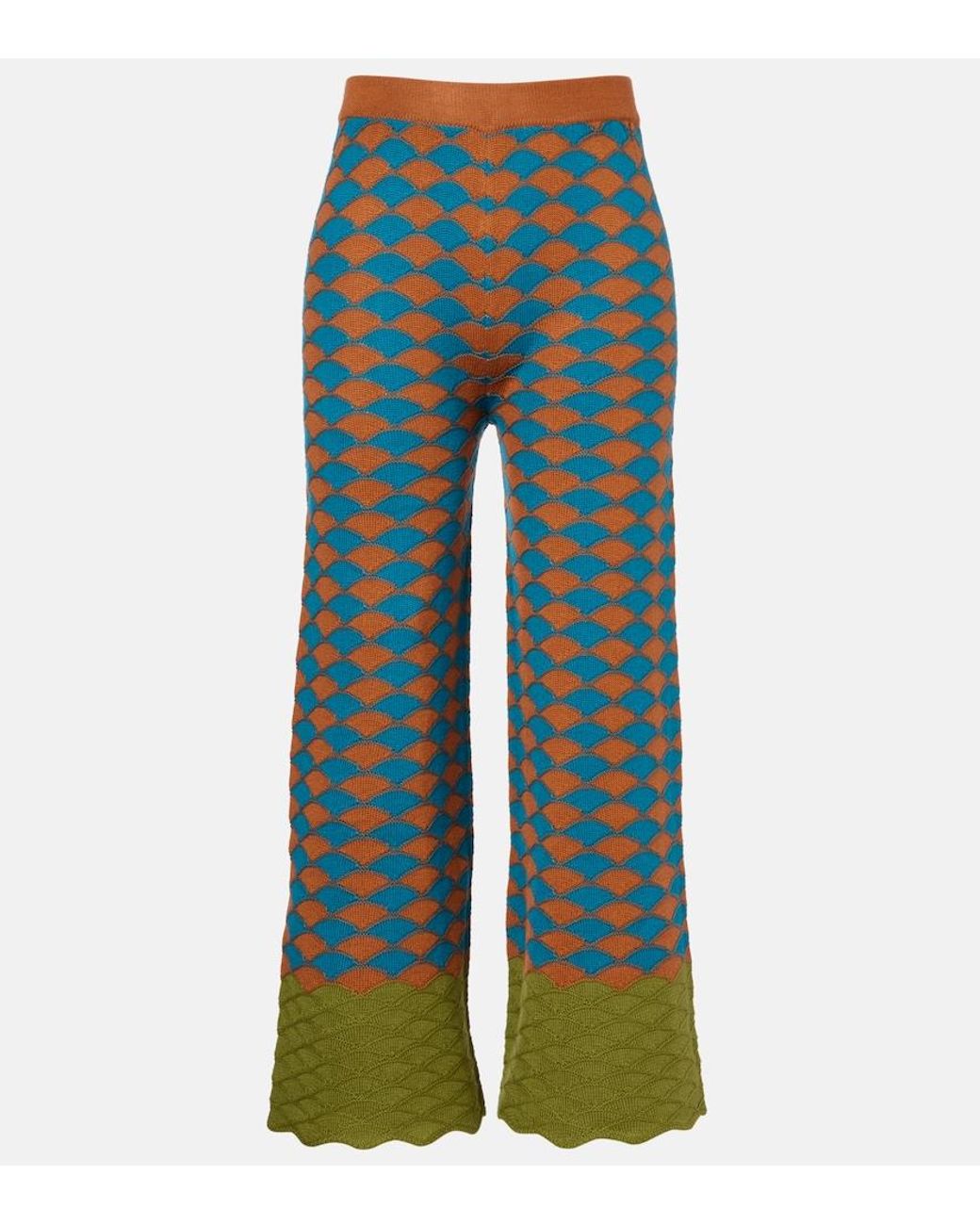 LaDoubleJ Blue Intarsia Knitted Straight Wool Pants