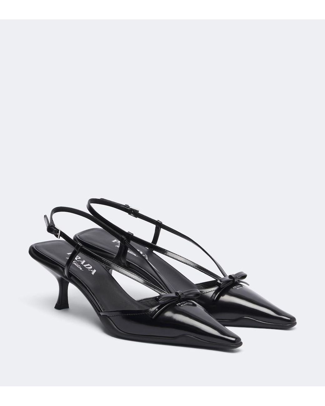 Prada Black Bow-Detail Leather Slingback Pumps