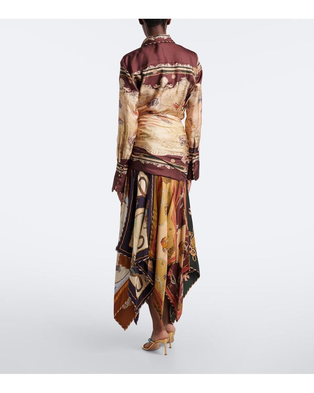 Zimmermann Brown Valiant Draped Printed Silk Maxi Skirt