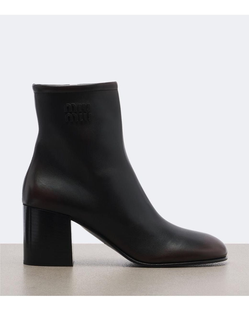 Miu Miu Black Logo Leather Ankle Boots