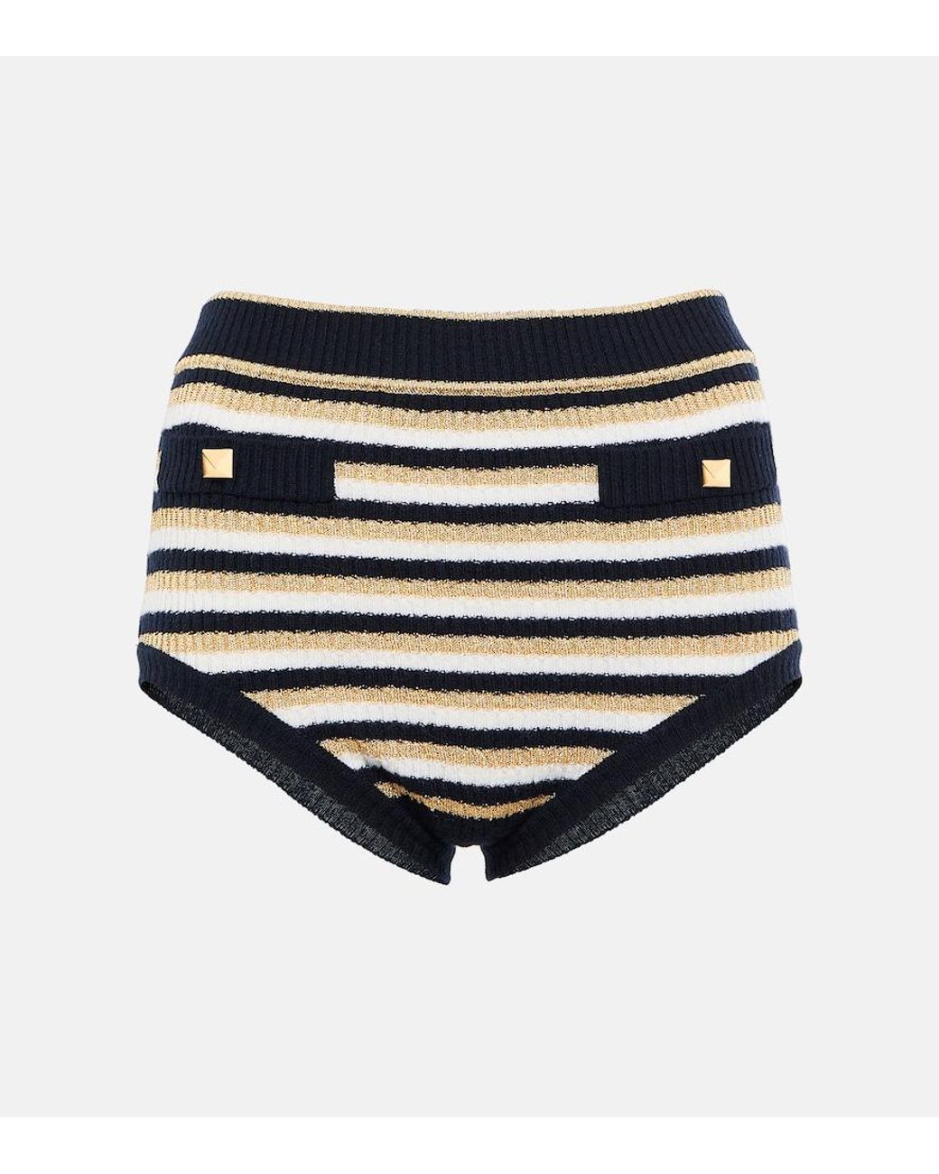 Valentino Black Roman Stud Striped Wool Shorts