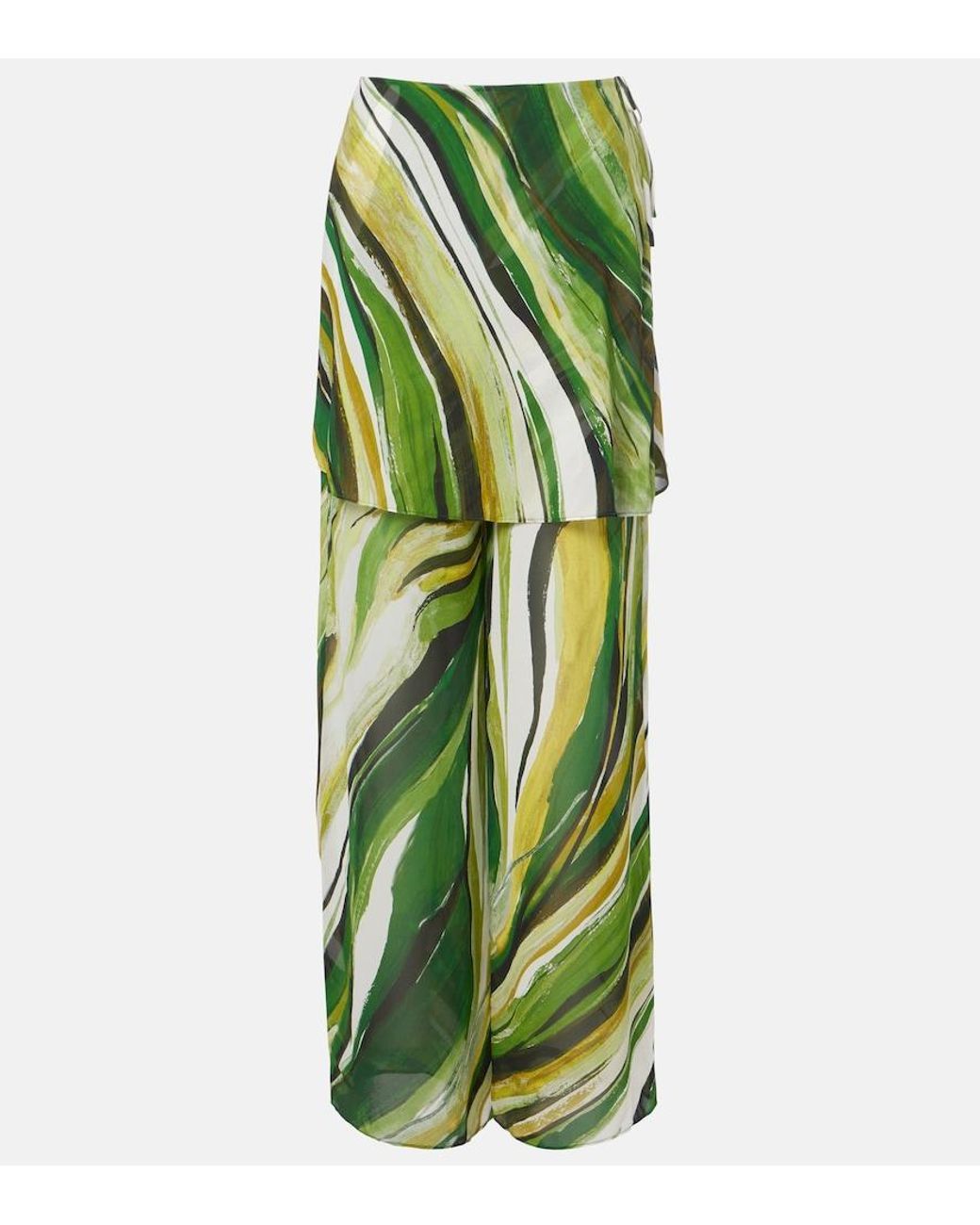Christopher Esber Green Printed Silk Wide-Leg Pants