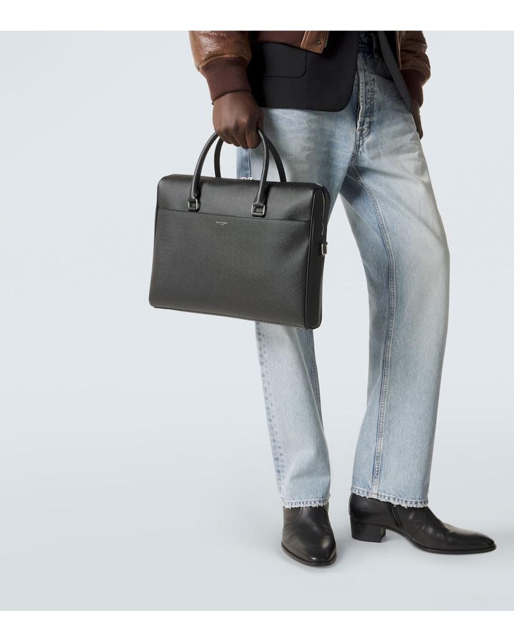 Saint Laurent Black Duffle Leather Briefcase for men