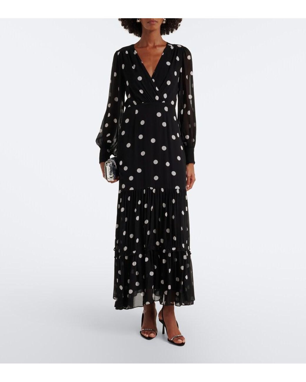 Rixo Black Elsie Polka-Dot Georgette Midi Dress