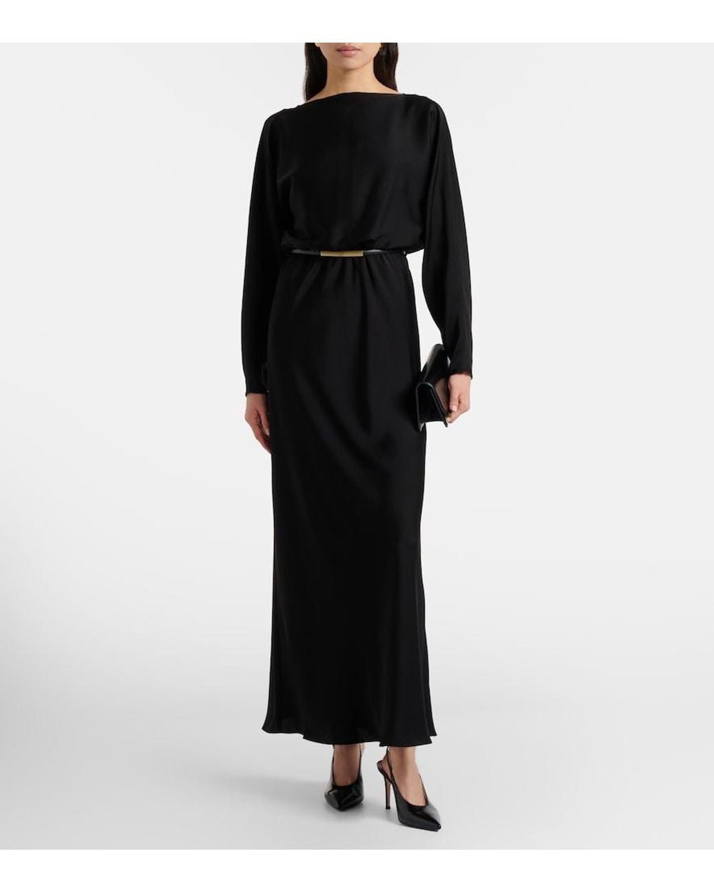 Max Mara Black Draped Satin Gown