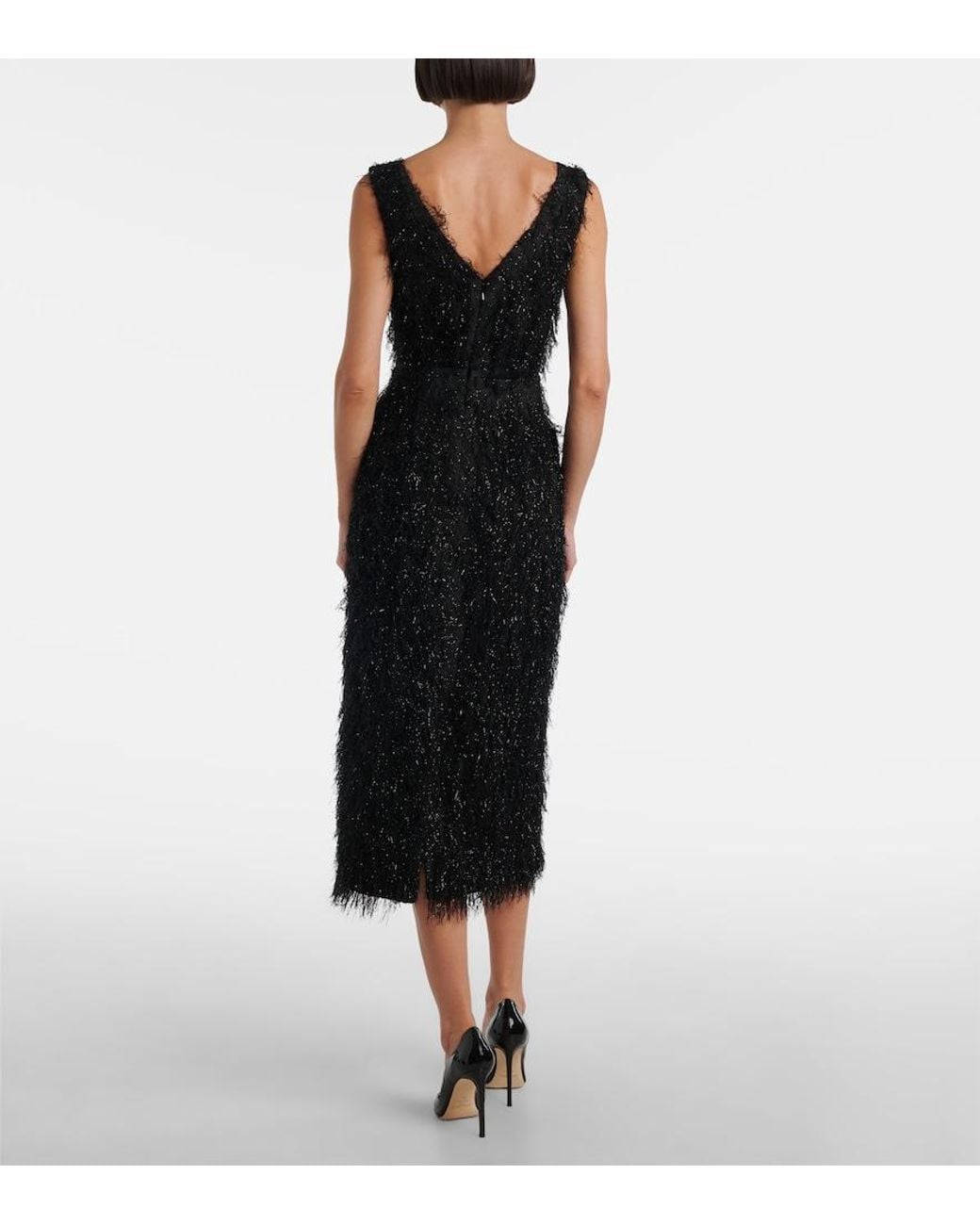 Erdem Black Lurex Fil Coupe Midi Dress