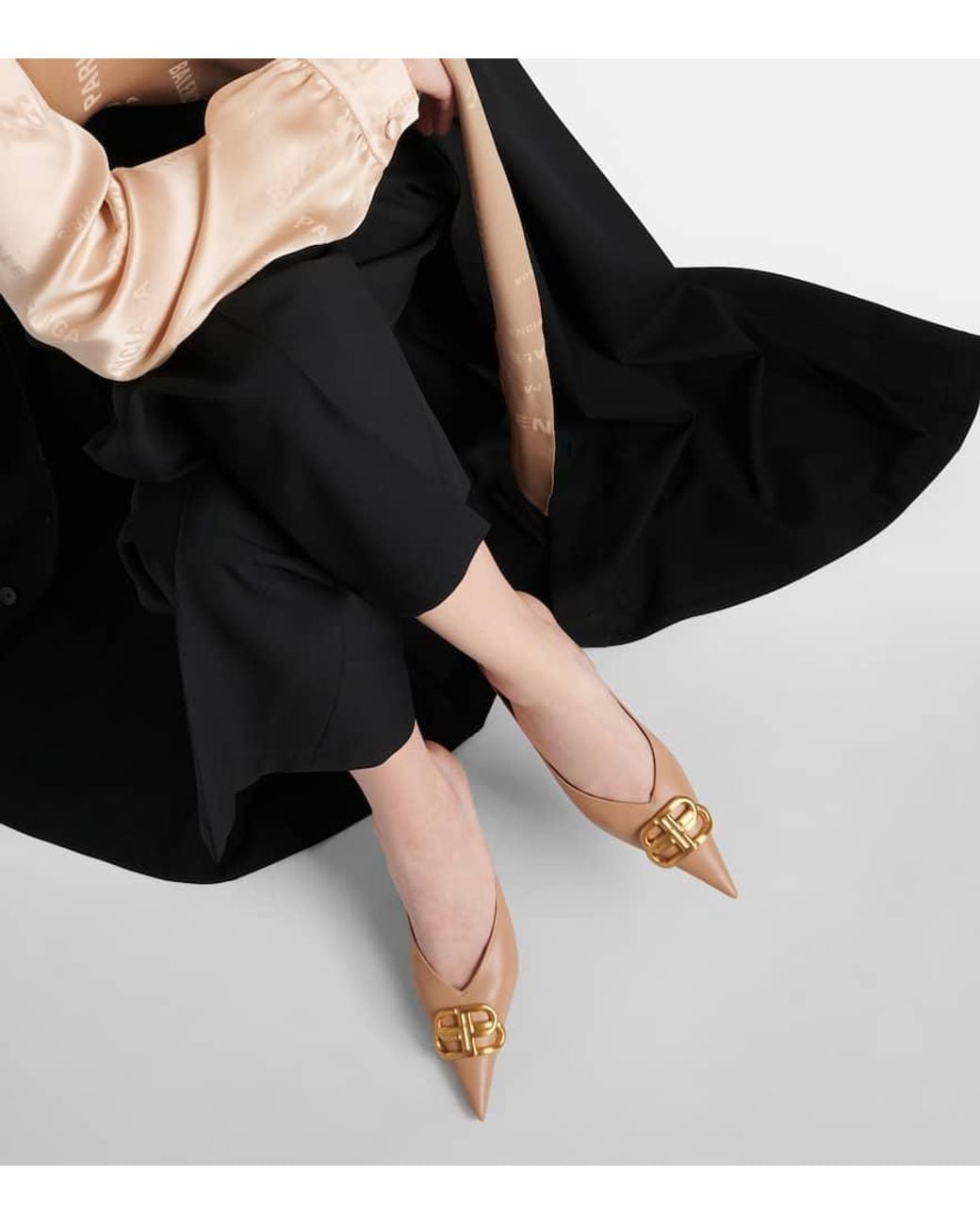 Balenciaga Square Knife 80 Bb Leather Mules in Natural | Lyst
