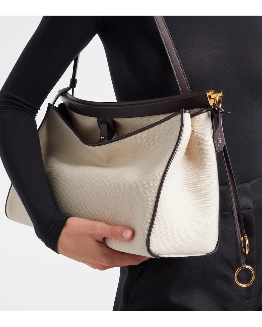 Alaïa Natural Le Click Pocket Large Canvas Shoulder Bag