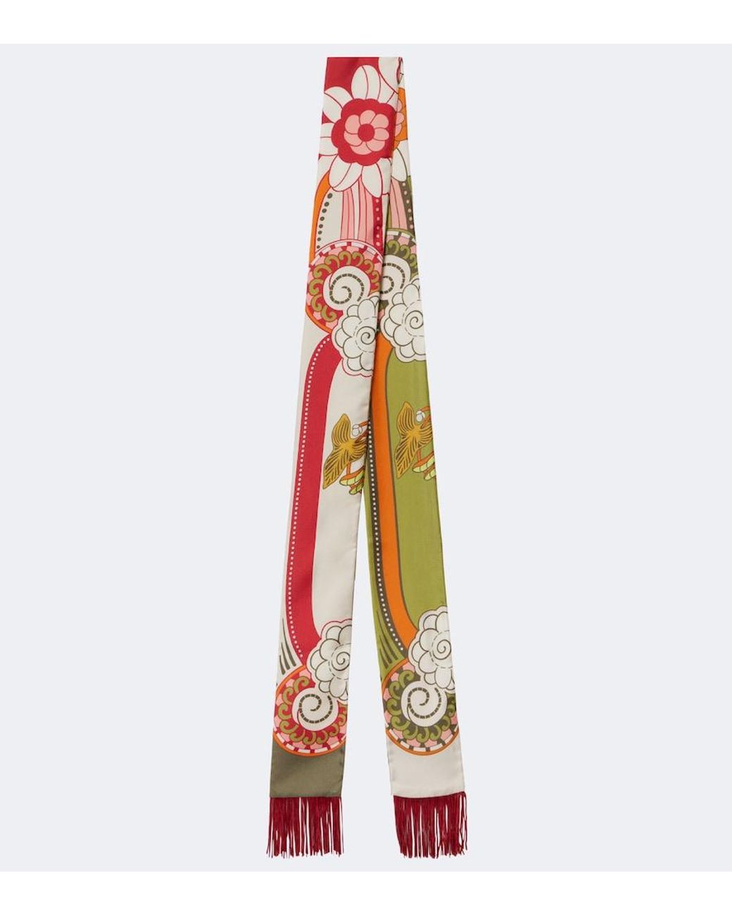 LaDoubleJ White Fringed Printed Silk Scarf