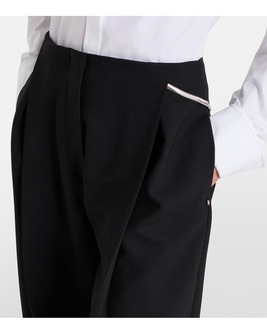 Sportmax Black Pleated Low-Rise Wide-Leg Pants
