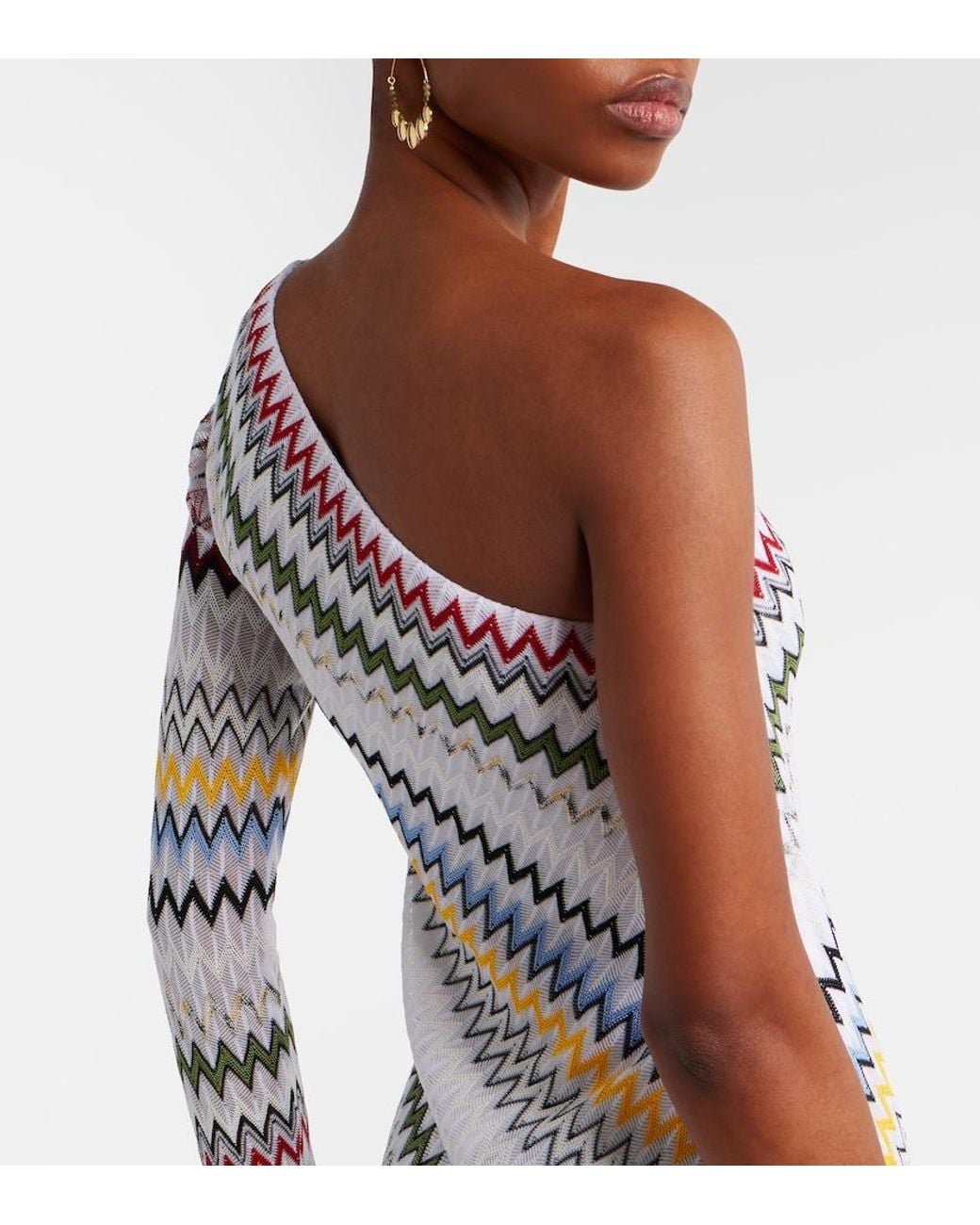 Missoni White Zigzag Asymmetric Maxi Dress