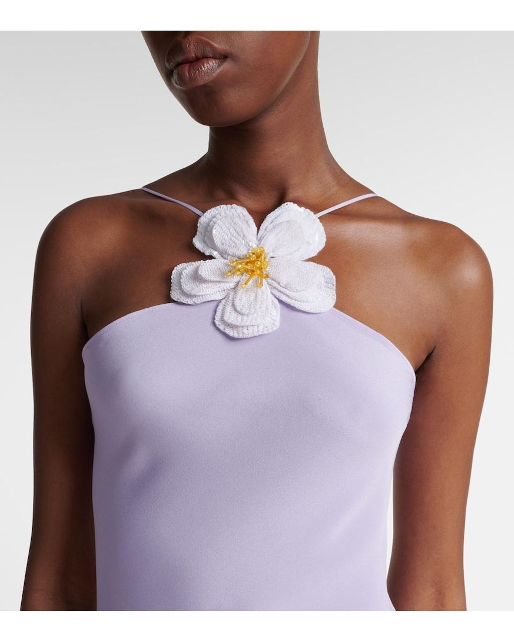 Rodarte Purple Floral-Applique Silk Crepe Maxi Dress