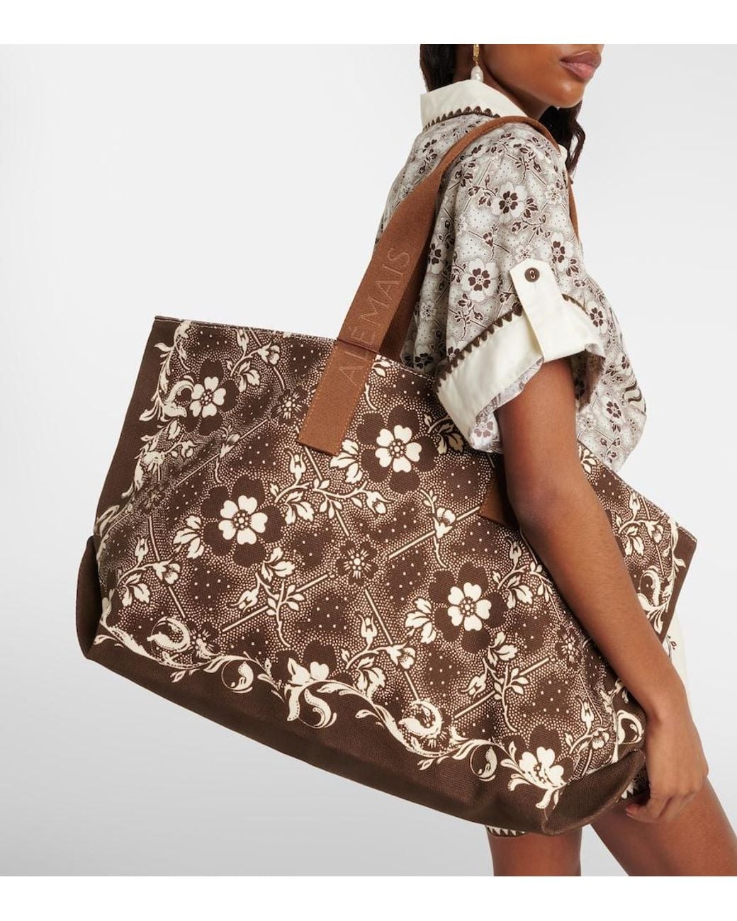 ALÉMAIS Brown Floral Canvas Tote Bag
