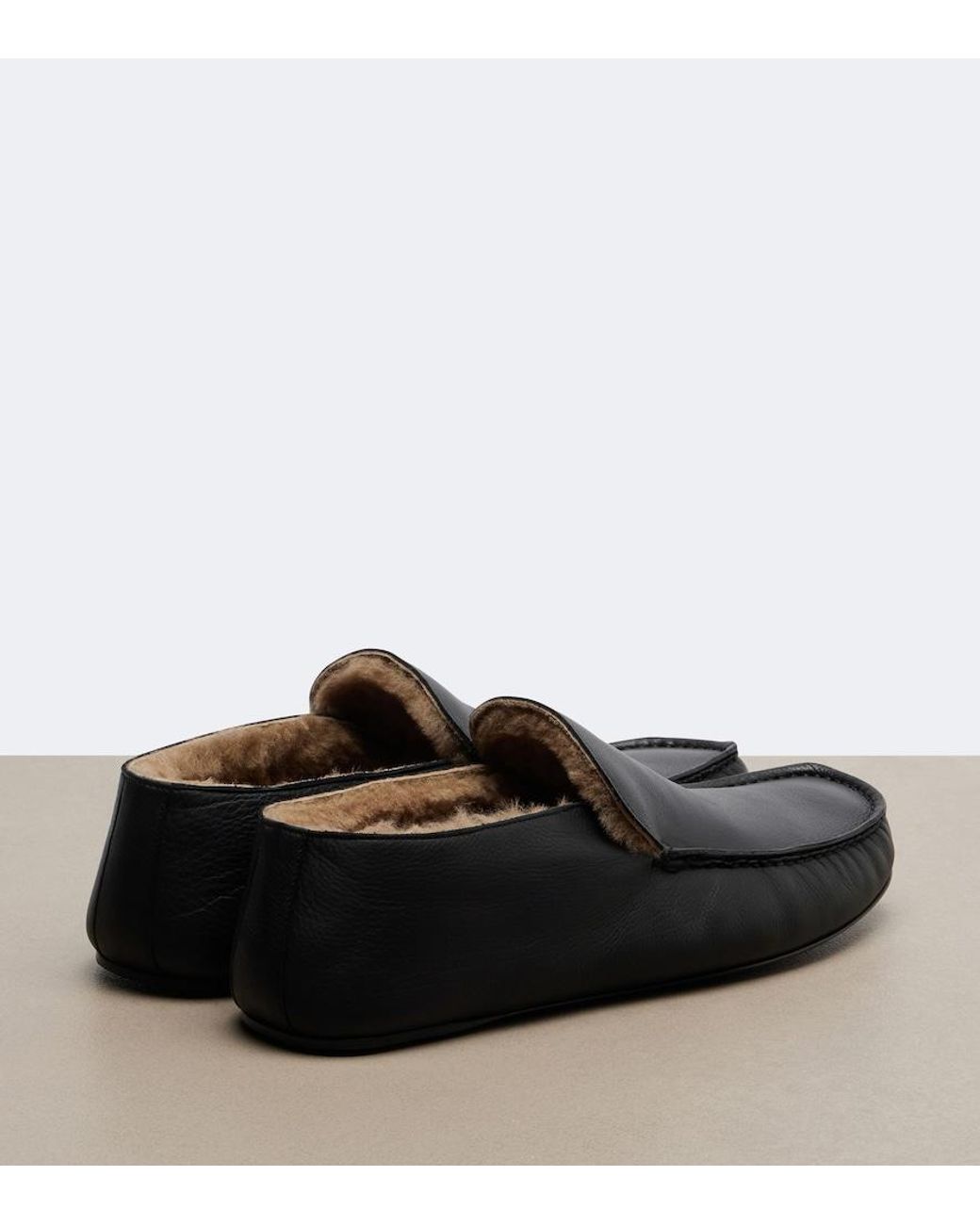 The Row Black Leo Shearling-Lined Leather Loafers