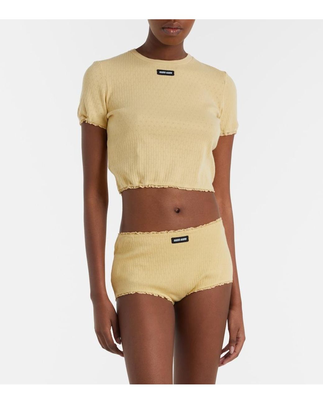 Miu Miu Natural Pointelle Cotton Micro Shorts