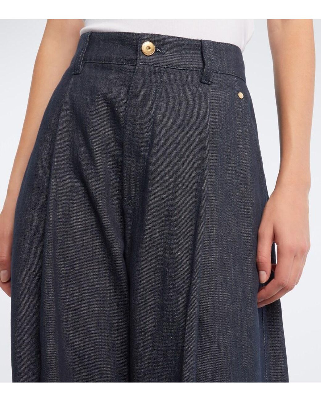 Brunello Cucinelli Blue Monili Pleated Wide-Leg Jeans