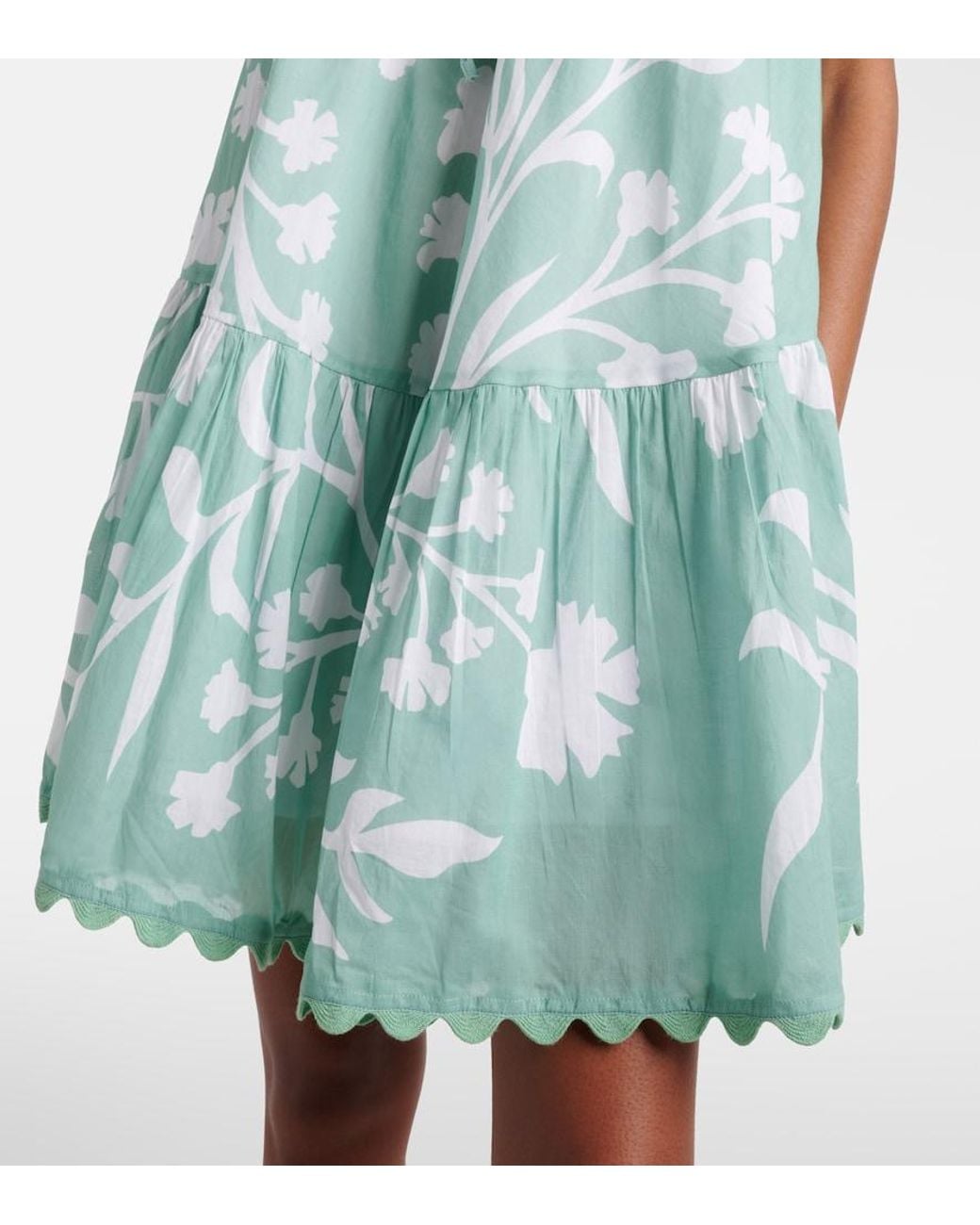 Juliet Dunn Blue Floral Scalloped Cotton Minidress