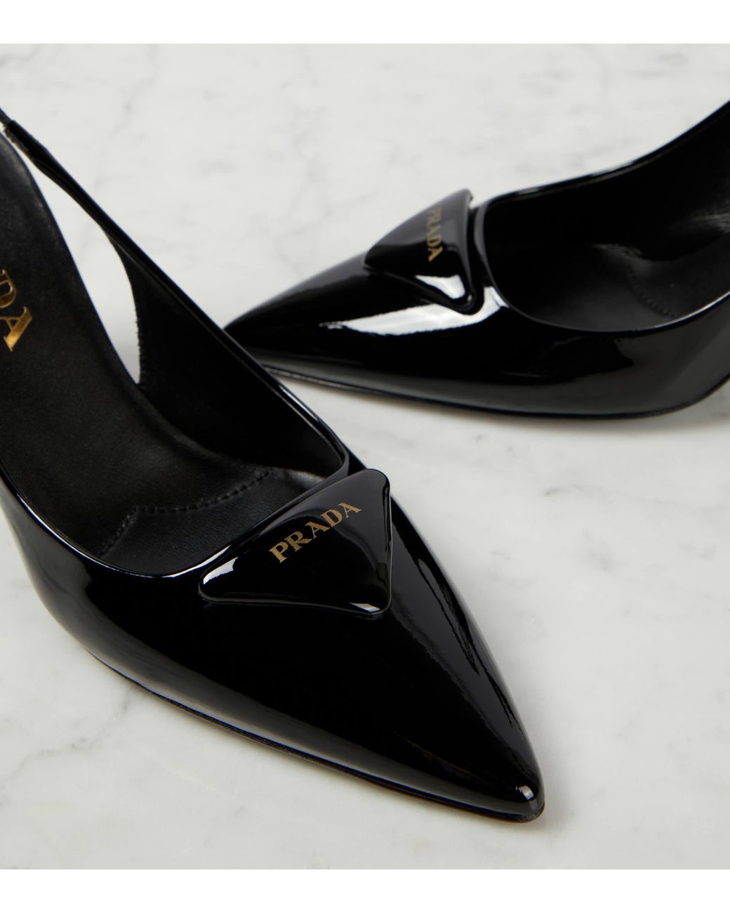 Prada Logo Patent Leather Slingback Pumps in Black Lyst UK