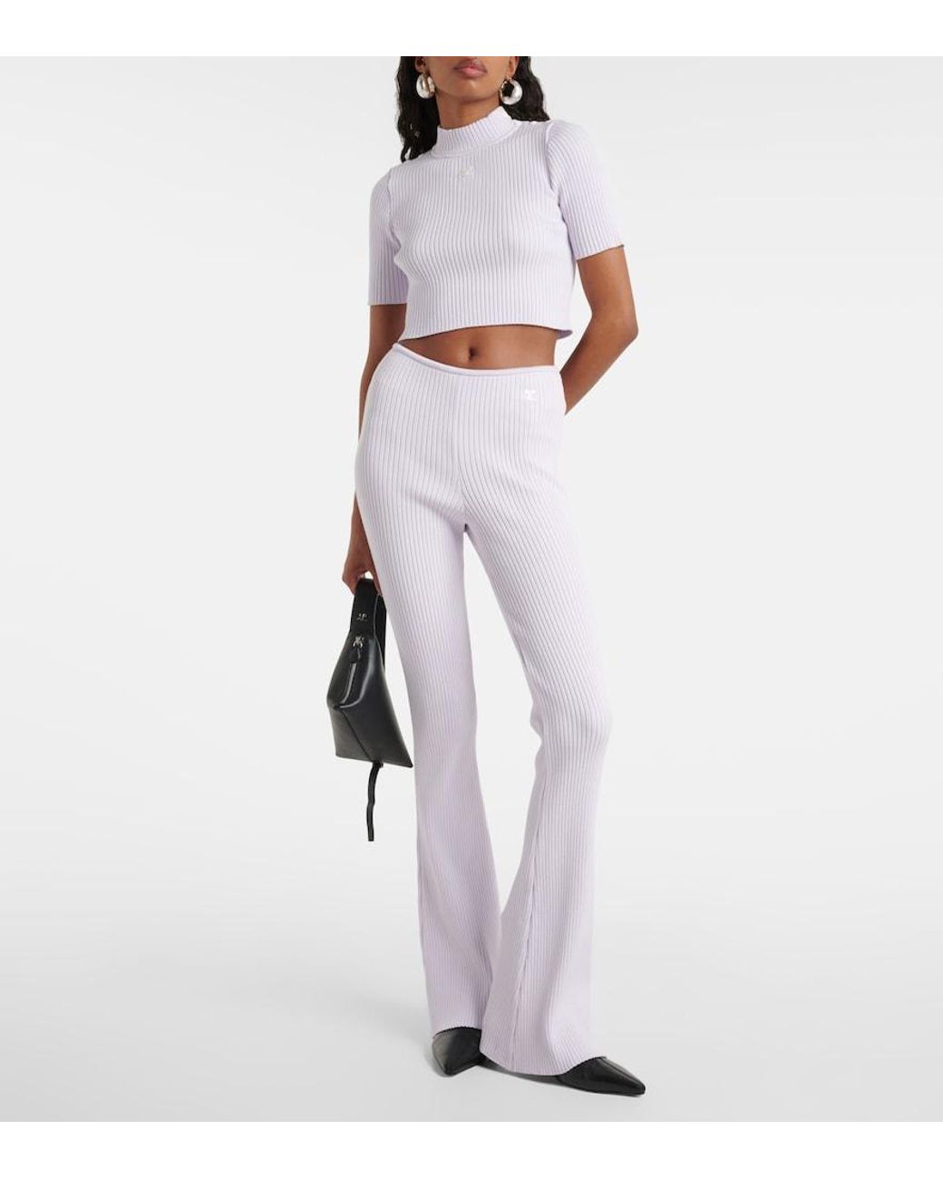 Courreges White Reedition Ribbed-Knit Flared Pants