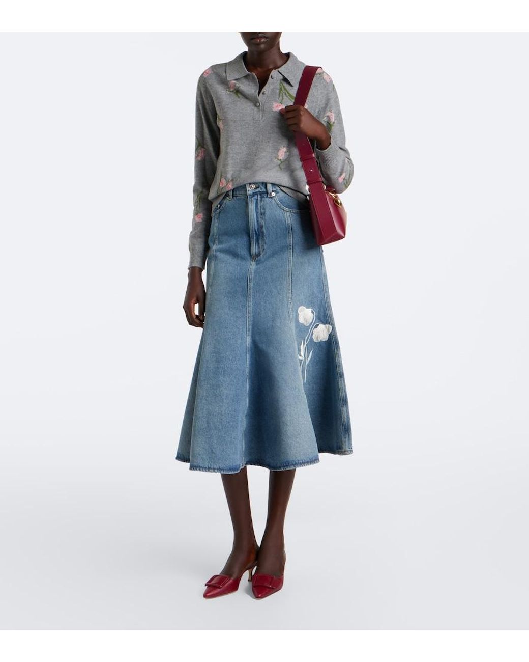 Erdem Red Bloom East West Medium Leather Shoulder Bag