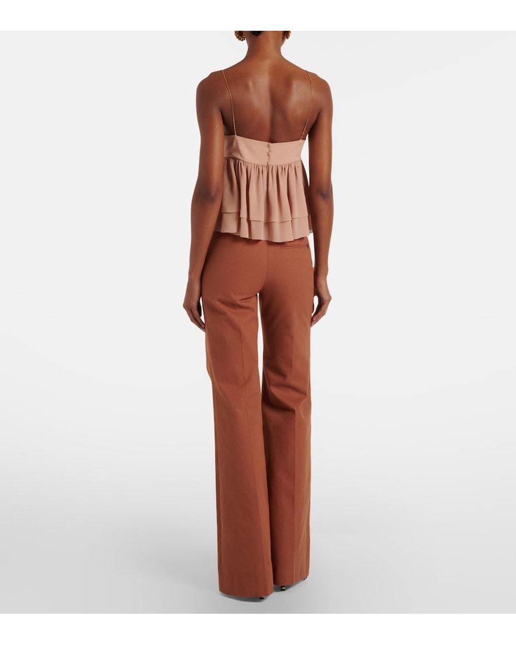 Chloé Brown High-Rise Cotton Canvas Flared Pants